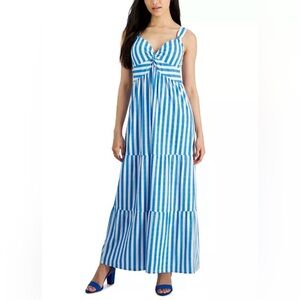 Harlow & Rose Petite Blue & White Striped Twist-Front Maxi Dress Size PL NWT